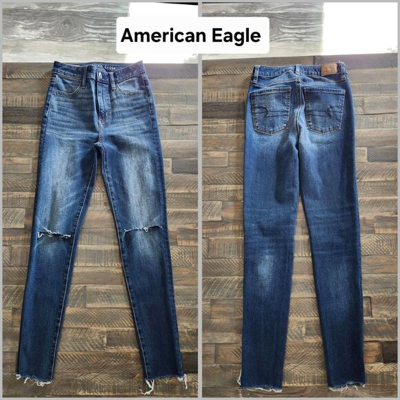 Women American Eagle super high-rise distressed skinny jeans size 0R - Picture 1 of 8